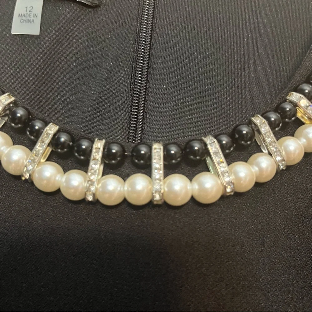 Nine West Black Sleeveless Dress With Pearl Accents at Neckline Size 12 NWT - Picture 7 of 12